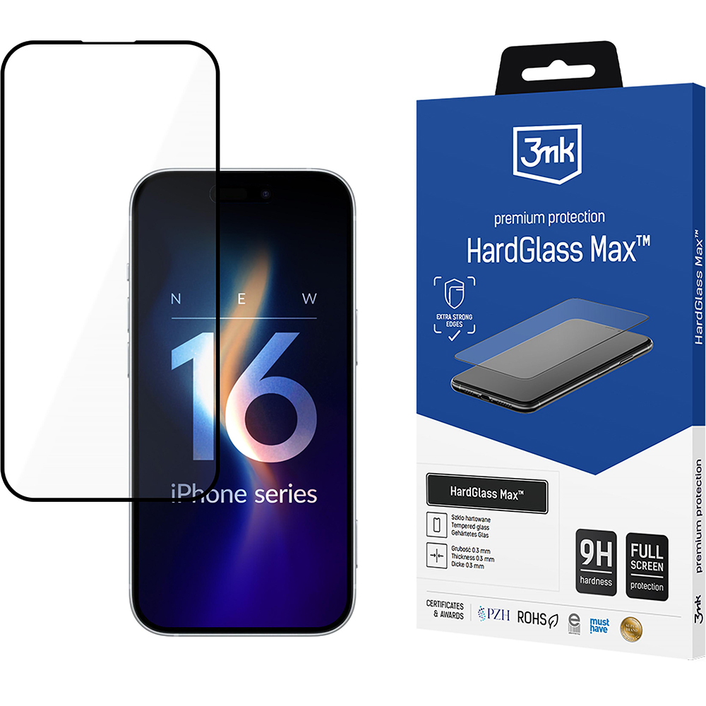 Szkło hartowane 3mk HardGlass Max do Apple iPhone 16 Pro Max z czarną ramką